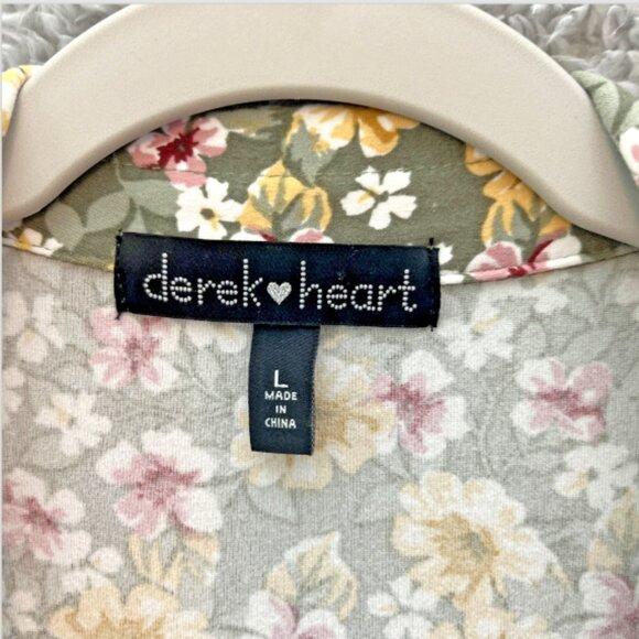 Derek Heart Floral Dress Long Sleeve Ruffle Bottom Button Up Front Large - Picture 2 of 11